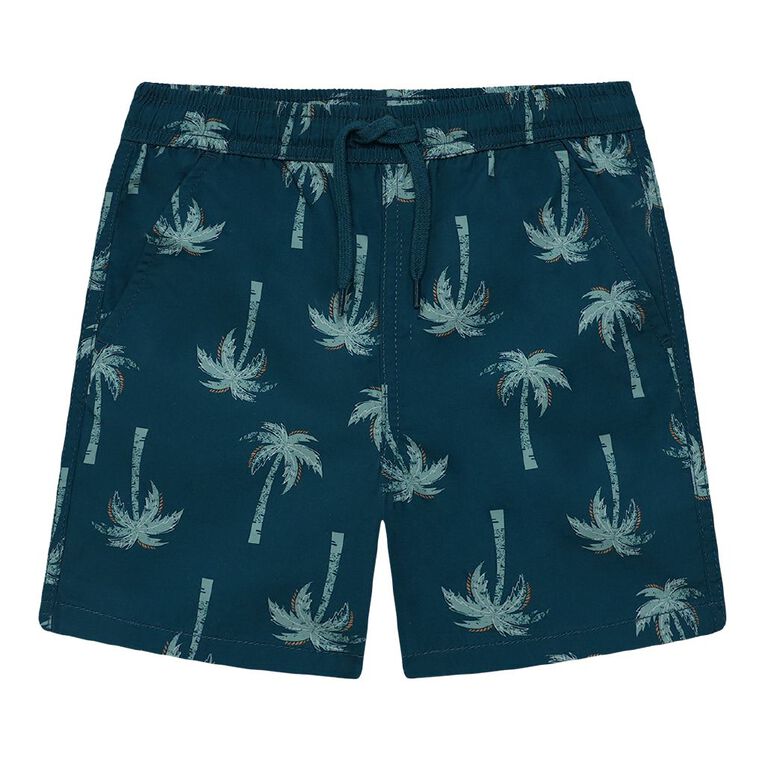 Young Original Printed Cotton Volley Shorts, Green Dark, hi-res