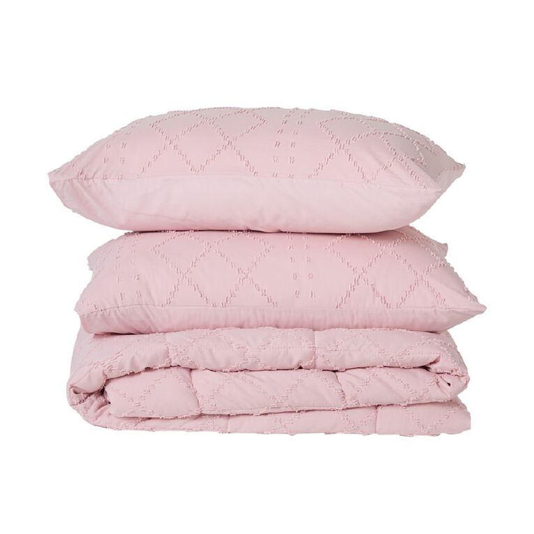Living & Co 3 Piece Comforter Set Geo Tufted Pink King, , hi-res