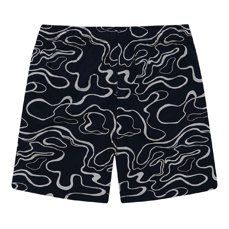 Young Original Printed Cotton Volley Shorts, Blue Dark, hi-res