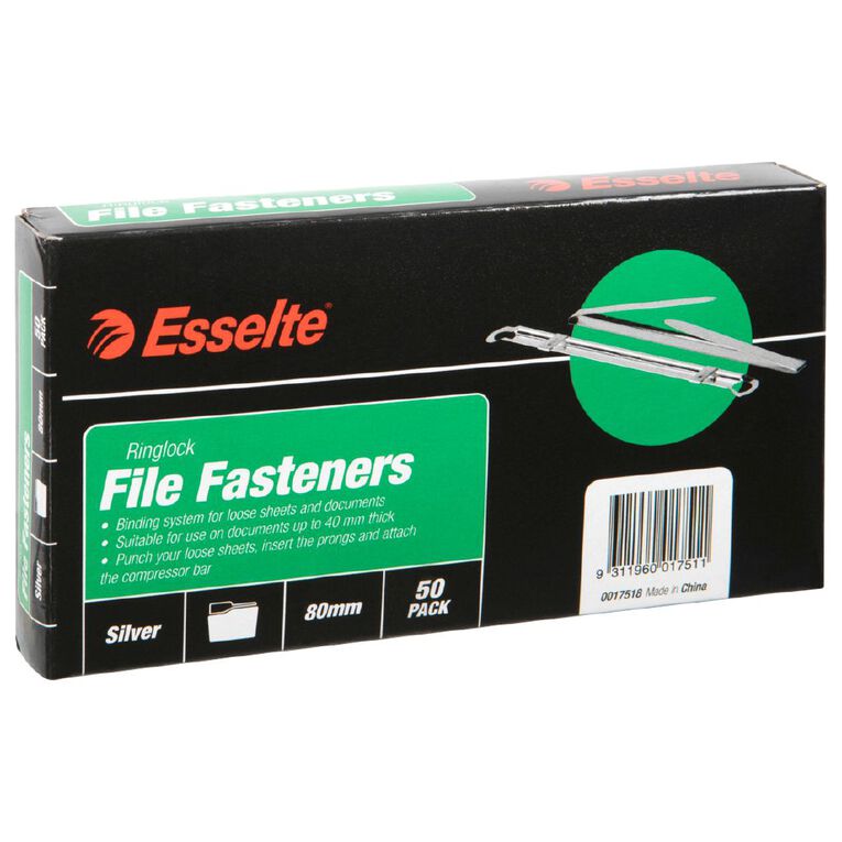 Esselte Ringlock Fastener Box of 50 Silver 80mm, , hi-res