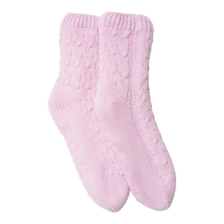 H&H Women's Sherpa Cable Half Crew Socks 1 Pack, Pink Light, hi-res