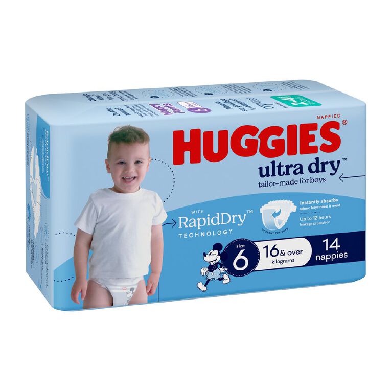 Huggies Boys' Convenience Nappy Junior Size 6 16+kg 14 Pack, , hi-res