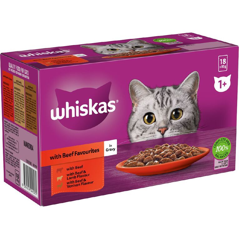 Whiskas Adult Wet Cat Food with Beef in Gravy Pouches 18 Pack, , hi-res