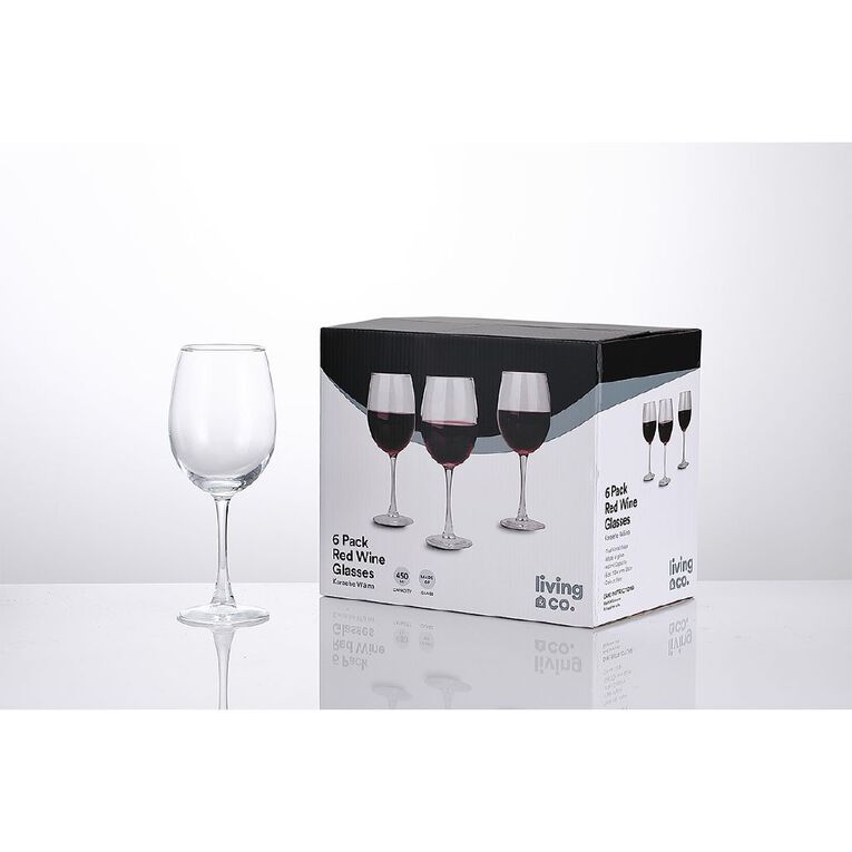 Living & Co Traditional Red Wine Glass 6 Pack 450ml Clear 6 Pack Clear, , hi-res