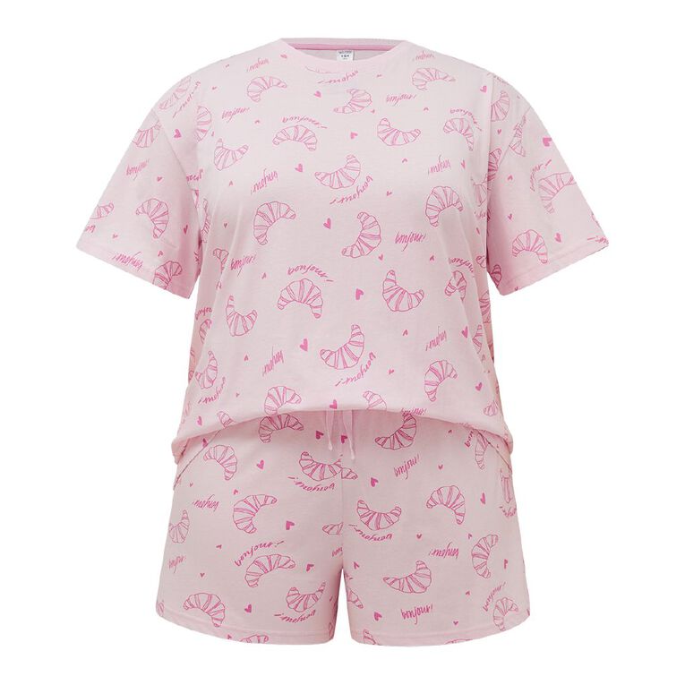 H&H Women's Plus Boxy Tee Pyjama Set, Pink Light, hi-res