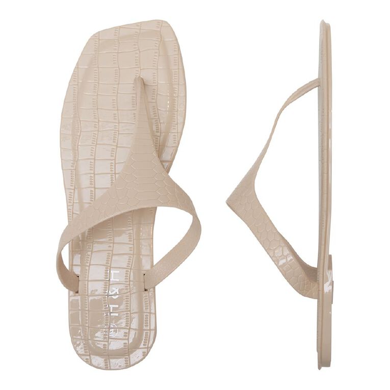 H&H Women's Pearly T Bar Slides, Cream, hi-res