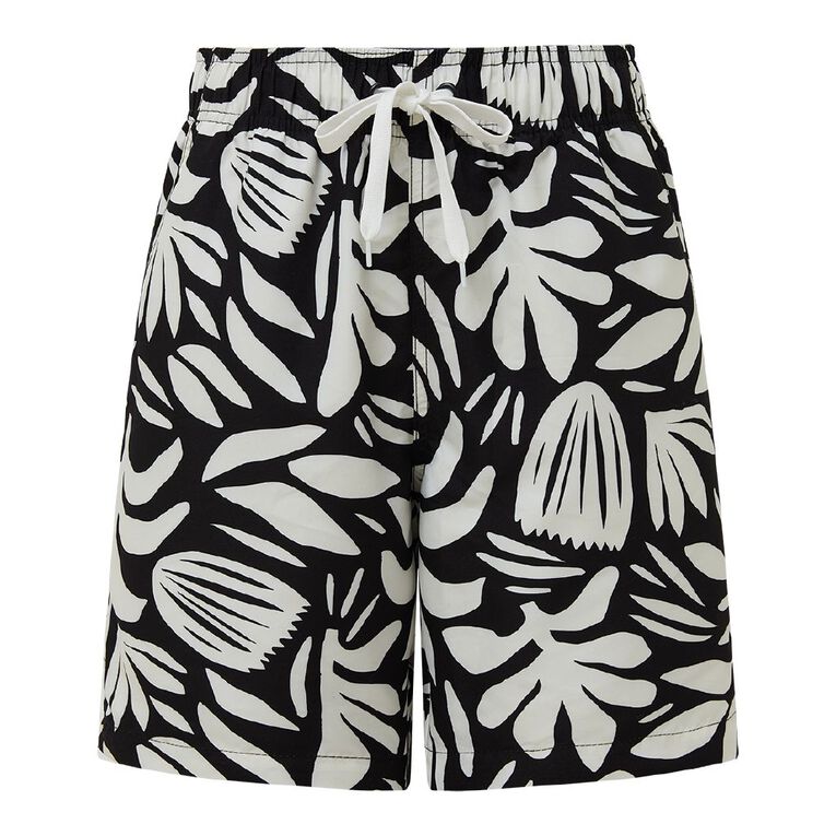 H&H Women's Long Boardshorts, Black/White, hi-res