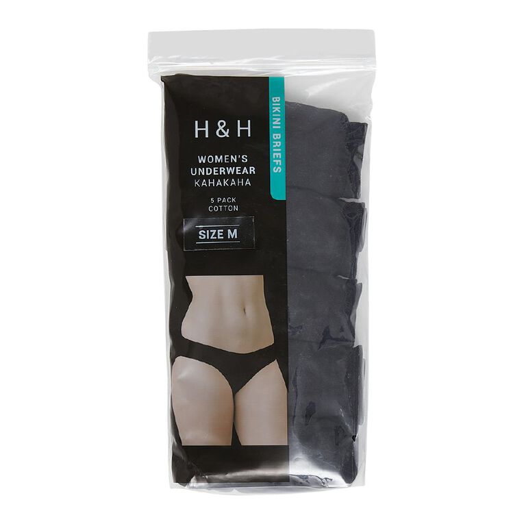 H&H Women's Cotton Bikini Briefs 5 Pack, Black, hi-res