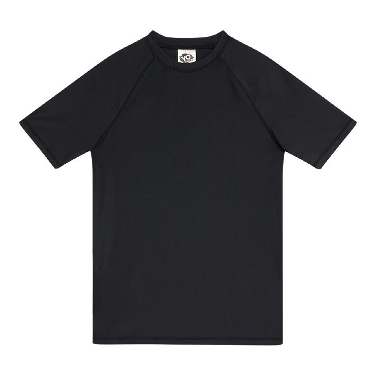 Young Original Plain Short Sleeve Rash Vest, Black, hi-res