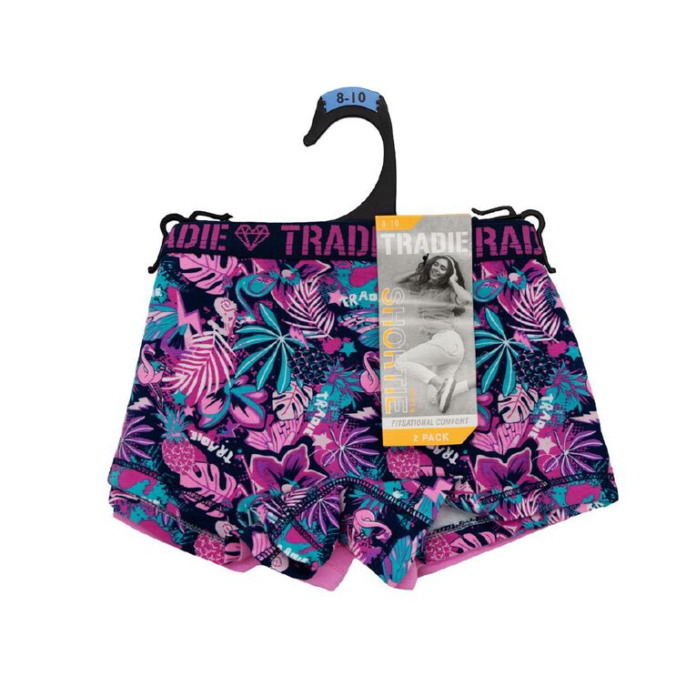 Tradie Girls' Shortie 2 Pack, Pink Dark, hi-res