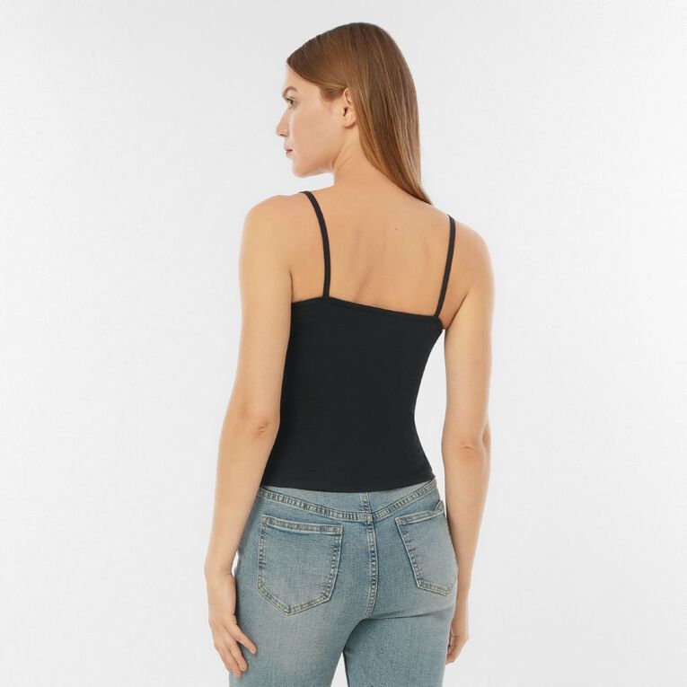 H&H Essentials Women's Stretch Cotton Cami, Black, hi-res