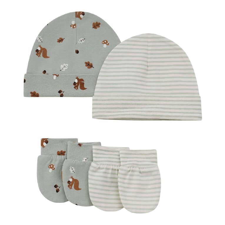 Young Original Baby Beanie and Mittens Set, Green Light, hi-res
