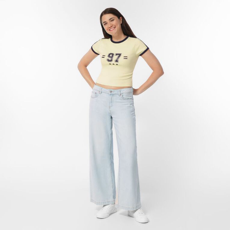 H&H Women's Short Sleeve Ringer Tee, Yellow Light, hi-res