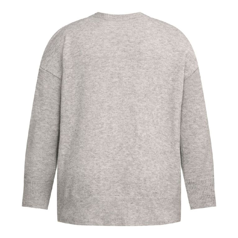 H&H Curve Women's Fluffy Crew Neck Cardi, Grey Marle, hi-res