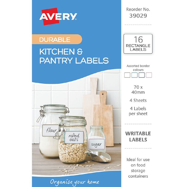 Avery Durable Handwritable Kitchen Labels 70mm x 40mm 16 Labels, , hi-res
