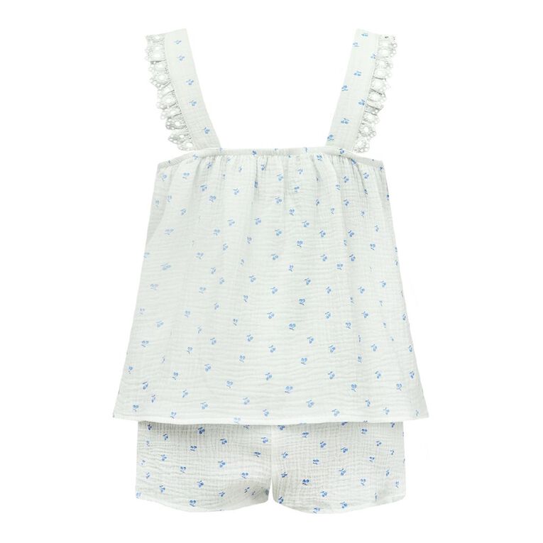 H&H Women's Muslin Baby Doll Pyjama Set, White, hi-res