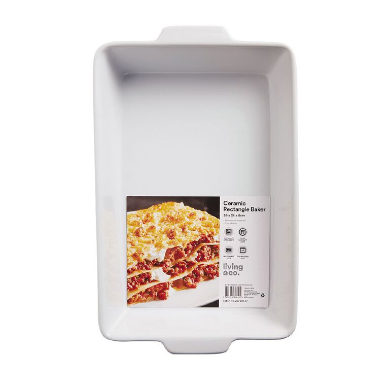 Living & Co Ceramic Rectangle Baker White 40cm x 25cm x 7cm, , hi-res