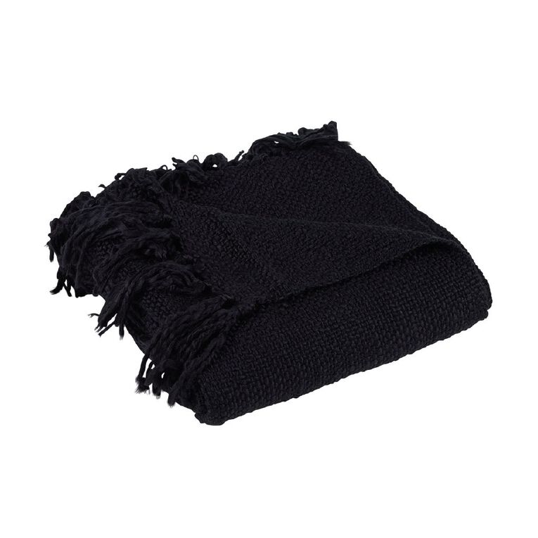 Living & Co Throw Chunky Weave Black 127cm x 152cm, , hi-res
