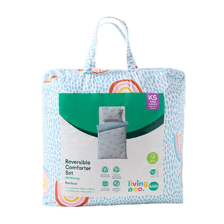 Living & Co Kids Reversible Rainbow Print Comforter Set King Single, , hi-res