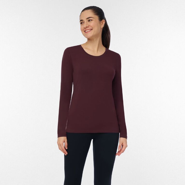 H&H Women's Stretch Long Sleeve Scoop Neck Tee, Red Dark, hi-res