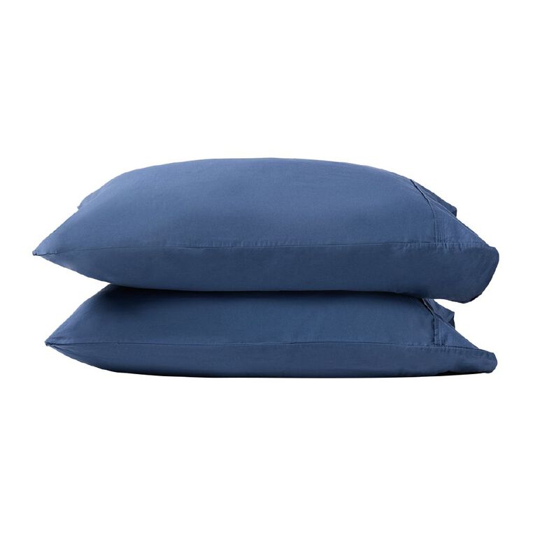 Living & Co 100% Washed Cotton 2 Pack Pillowcase Denim 48cm x 73cm, Denim, hi-res