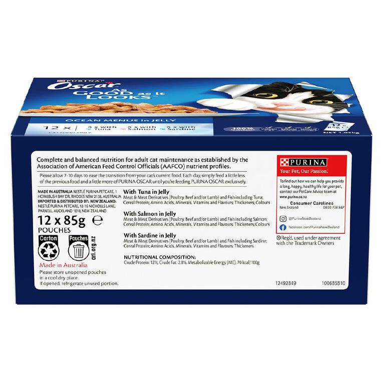 Oscar Adult Ocean Menus Jelly Wet Cat Food Pouch 12 x 85g, , hi-res