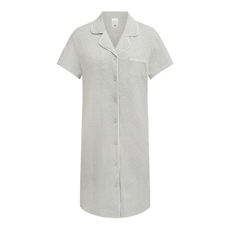 H&H Women's Knit Button Front Nightie, Grey Marle, hi-res