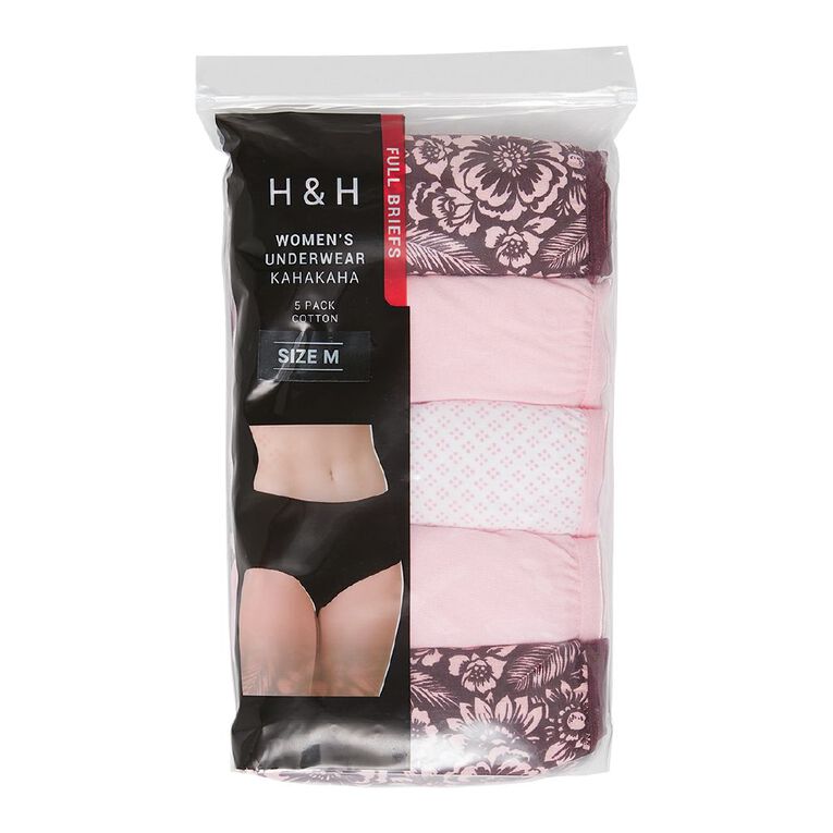 H&H Women's Cotton Full Briefs 5 Pack, Burgundy, hi-res