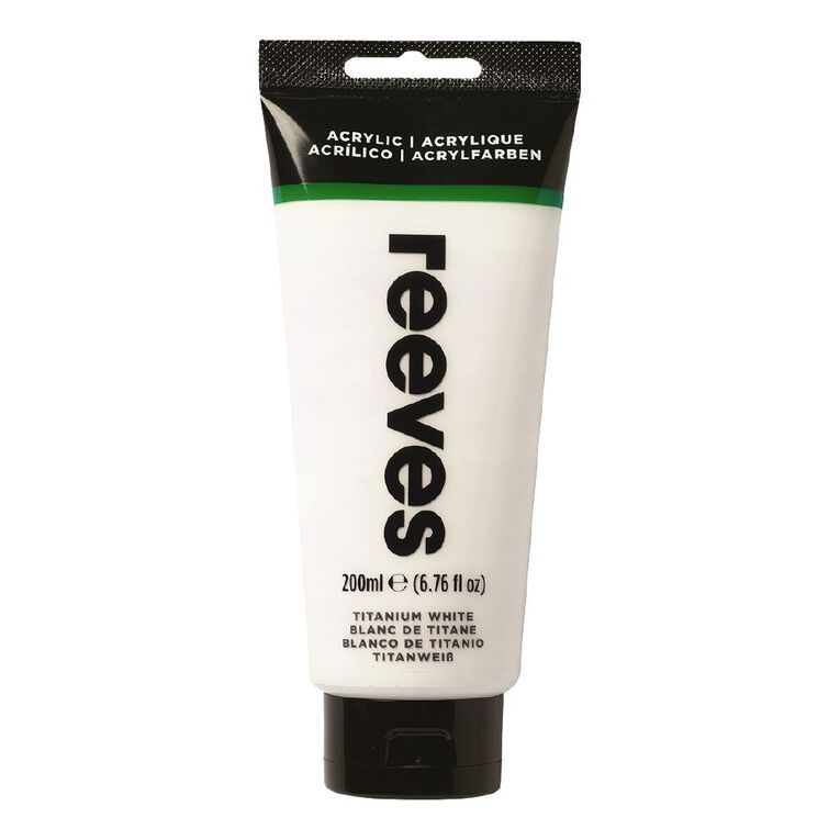 Reeves Fine Acrylic Paint Titanium White 200ml, , hi-res