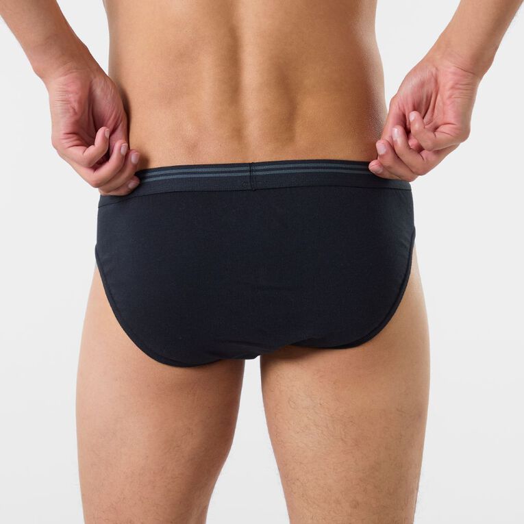 H&H Men's Att Elastic Cotton Briefs 5 Pack, Black, hi-res