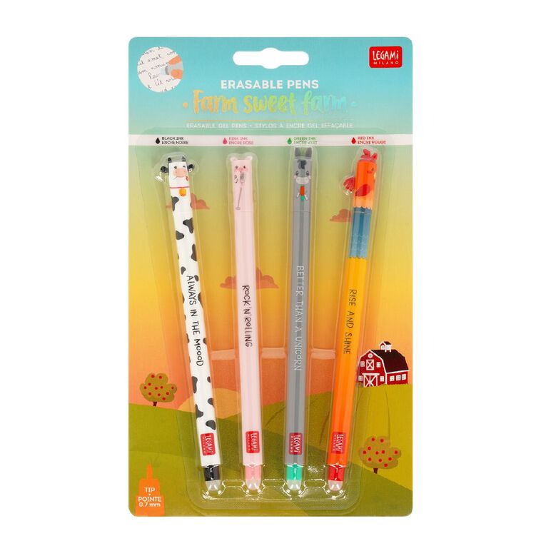 Legami Set of 4 Erasable Gel Pen Farm Sweet Farm, , hi-res