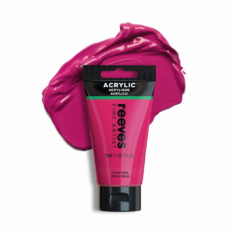 Reeves Fine Acrylic Paint Rose Red 75ml, , hi-res