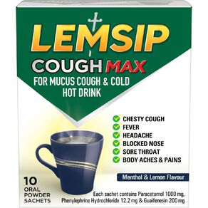 Lemsip Mucus Cough & Cold Hot Drink Menthol & Lemon 10ea