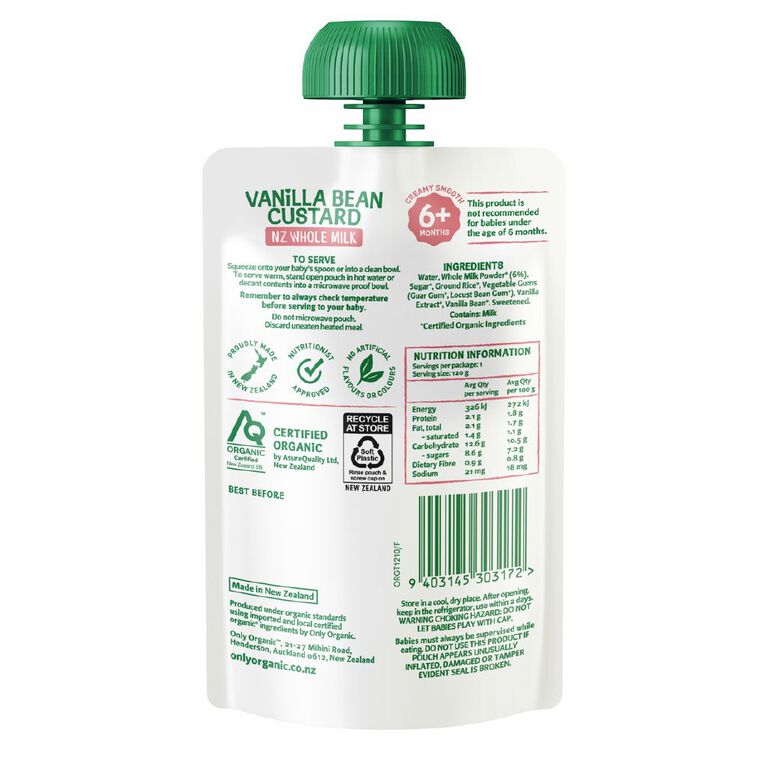 Only Organic Vanilla Bean Custard 6+ Months, , hi-res