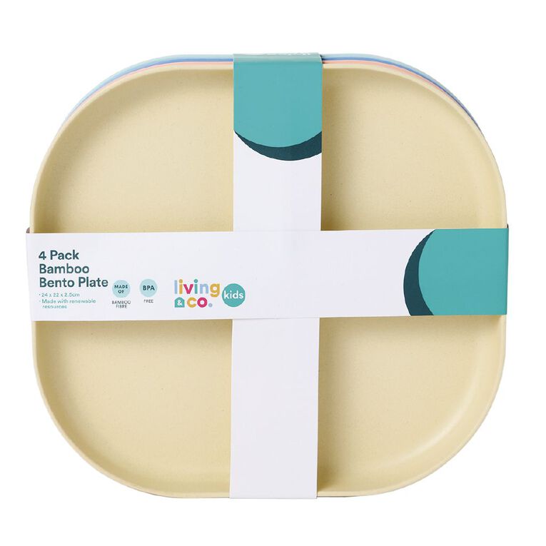Living & Co Kids Bamboo Mix Bento Plate Multi-Coloured 4 Pack, , hi-res
