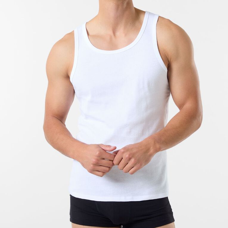 H&H Men's Singlet 2 Pack, White, hi-res