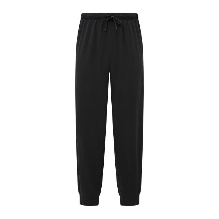 H&H Men's Knit Cuffed Pyjama Pants, Black, hi-res