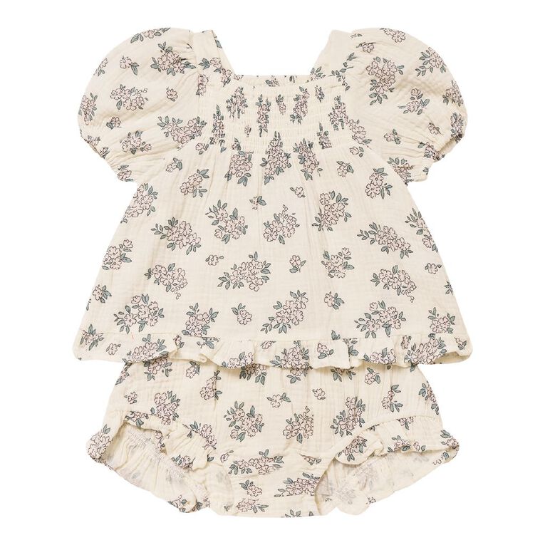 Young Original Toddler 2 Piece Muslin Top and Bloomer Set, Cream, hi-res
