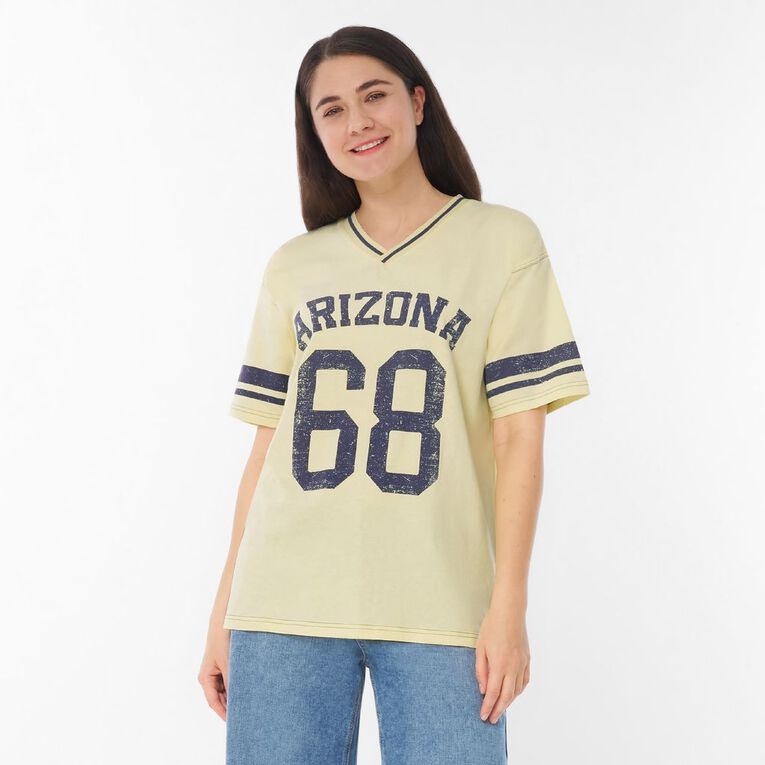 H&H Women's V-Neck Relaxed Drop Shoulder Tee, Yellow Light, hi-res