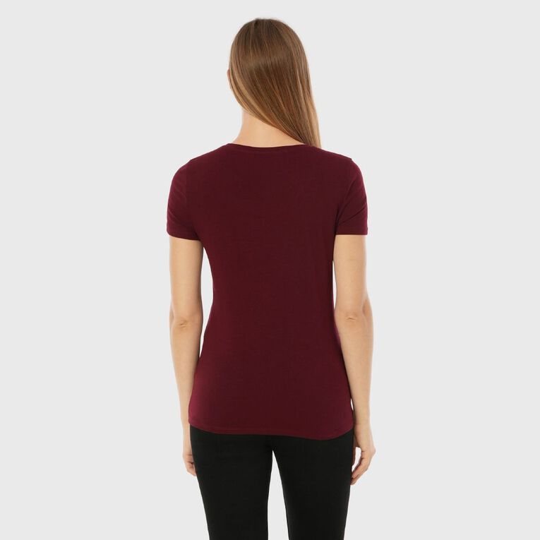 H&H Essentials Women's Stretch Cotton Scoop Neck Tee, Red Dark, hi-res