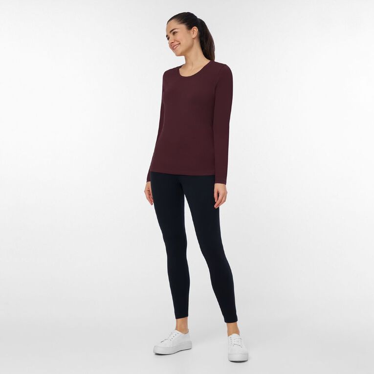 H&H Women's Stretch Long Sleeve Scoop Neck Tee, Red Dark, hi-res