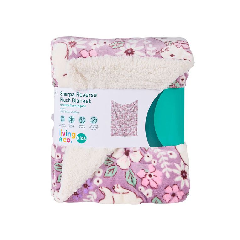 Living & Co Plush Bunny Blanket Sherpa Reverse Purple Mid King Single, , hi-res