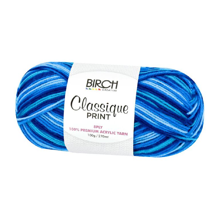Birch Classique Yarn Prints 100% Premium Acrylic 100G 8Ply Blue, , hi-res