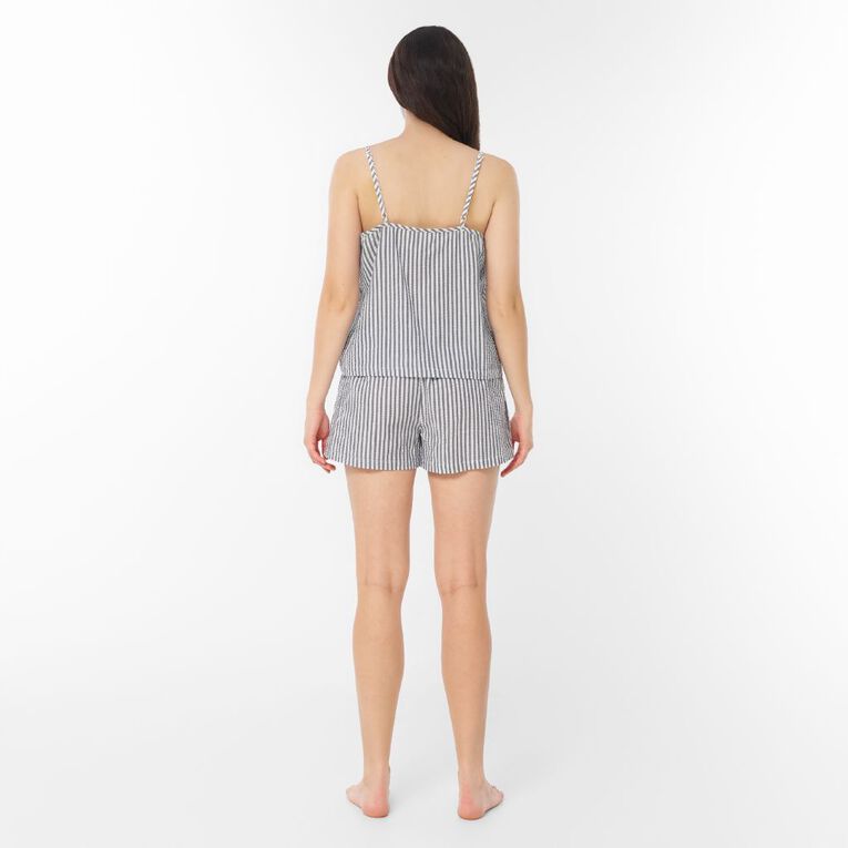 H&H Women's Seersucker Cami & Short Pyjama Set, Blue Dark, hi-res