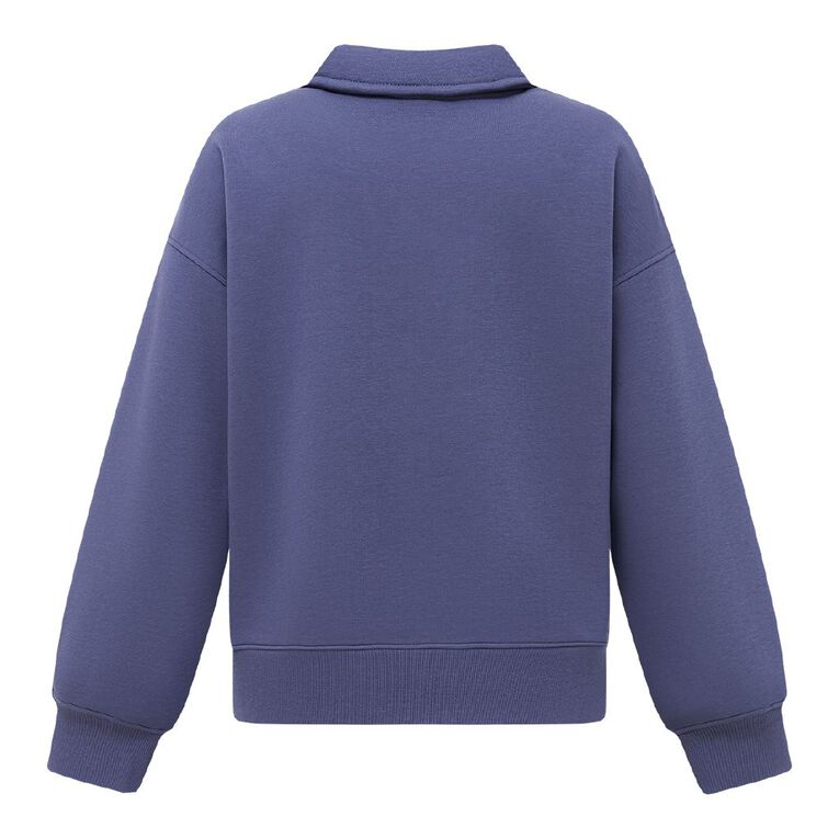 H&H Women's Long Sleeve Collared Sweat, Blue Mid, hi-res
