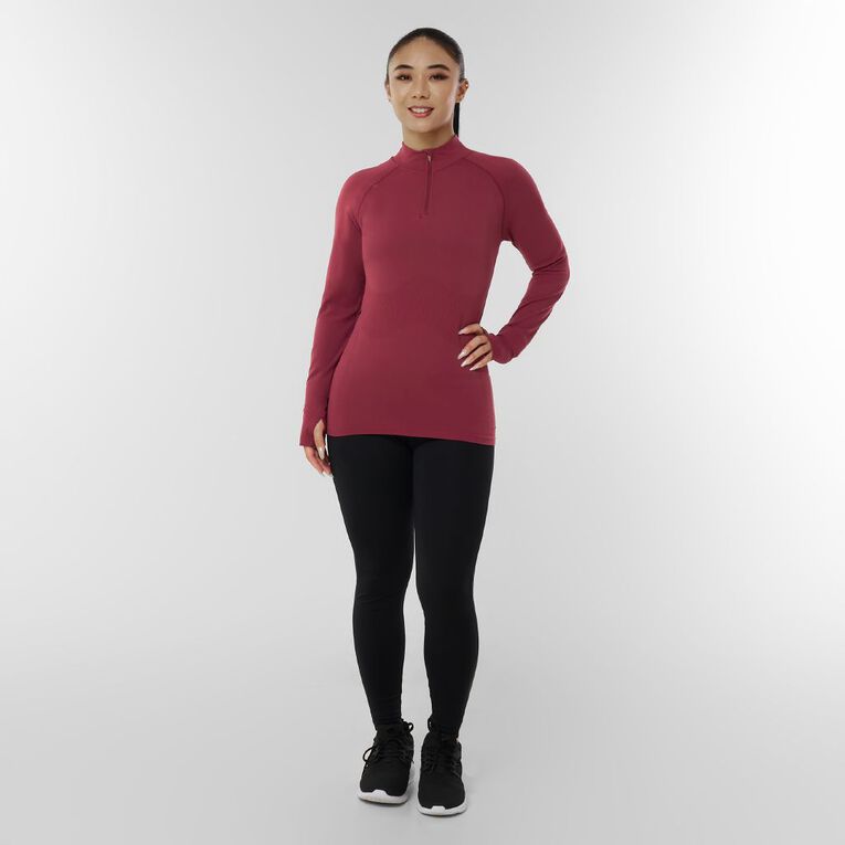 Active Intent Women's Quarter Zip Seamless Top, Red Dark, hi-res