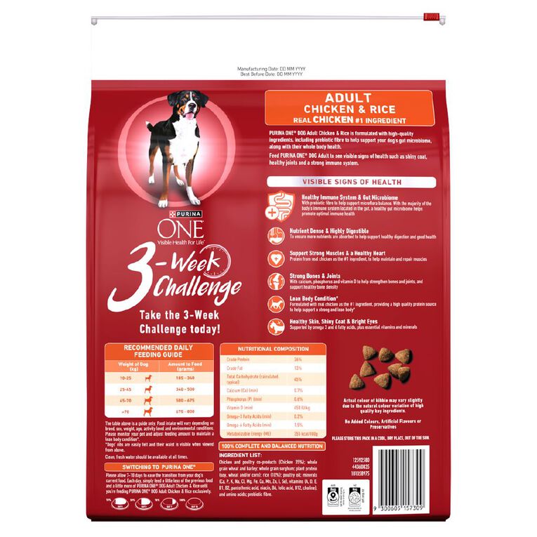 PURINA ONE Adult Chicken & Rice Dry Dog Food 6kg, , hi-res