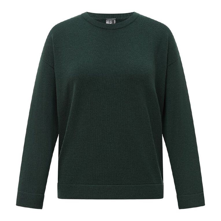 H&H Women's Merino Blend Crew Neck Knit, Green Dark, hi-res