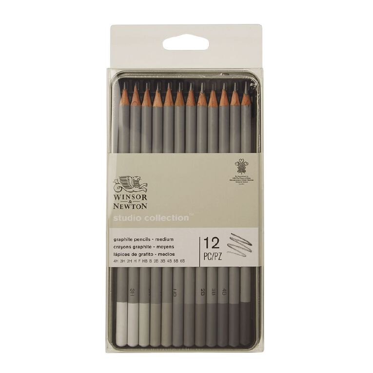 Winsor & Newton Studio Graphite Pencils Medium 12 Pack, , hi-res