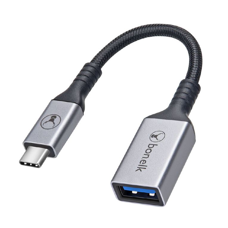 Bonelk Long-Life USB-C to USB-A Adapter Space Grey 15 cm Grey, , hi-res